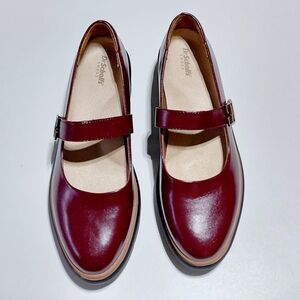 DR.  SCHOLL'S   Women's Nice Day Max Wine Red Mary Jane Platform Loafer - 8.5M